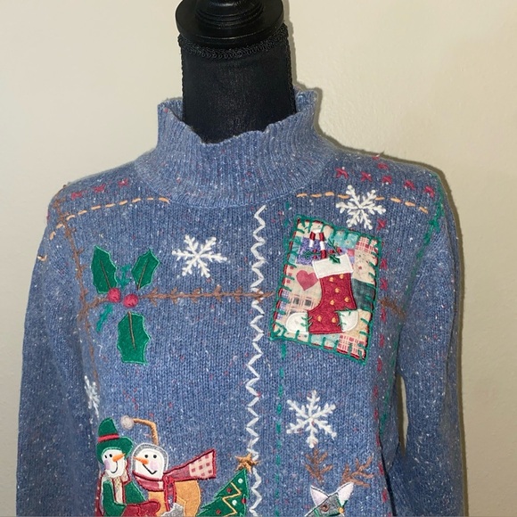 Victoria Jones Sleigh Riding Snowman Christmas Sweater Size Large Ugly Vintage - Picture 2 of 9